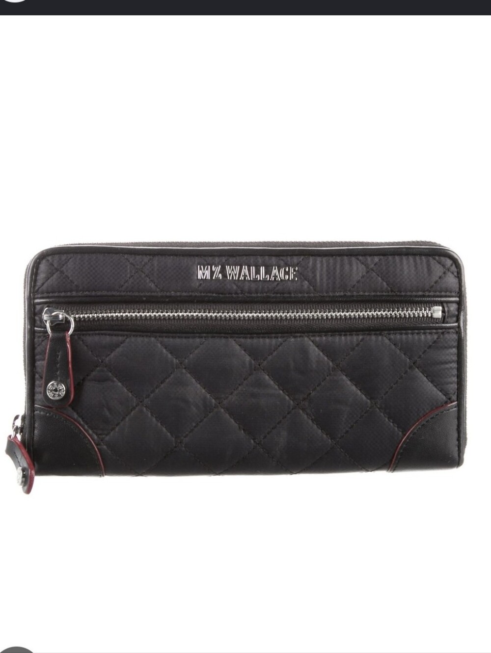 MZ Wallace Black Quilted Zip Wallet with Front Zip Pocket